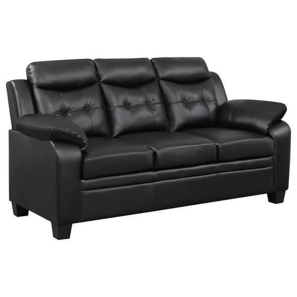 English Elm Eaton Luxe Black Padded Sofa with Tufted Backrest and Headrest Padding, Faux Leather Comfort B062P357827