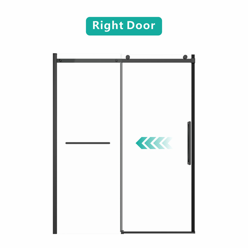 English Elm S-RM6076TB Frameless 56-60" x 76" Sliding Shower Door, 8mm Tempered Glass, Matte Black Rollers and Towel Bar W1865P189853