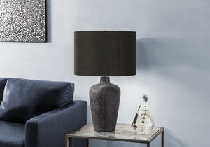 English Elm Lighting, Textured Ceramic Table Lamp with Fabric Shade and 3-Way Rotary Switch for Ambient Glow Black 16 L x 16 W x 17 H B2710P220086