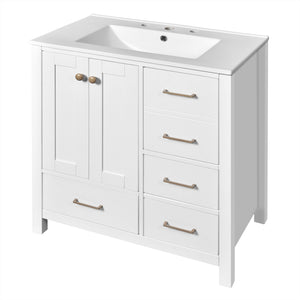 English Elm 30'' Bathroom Vanity With Ceramic Sink Combo - Elegant Freestanding Storage Cabinet & 4 Drawers N710P194420K
