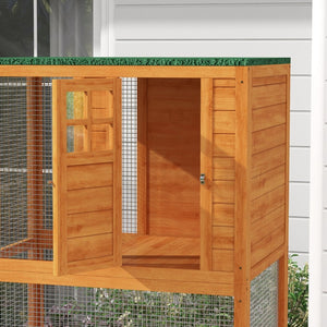 English Elm Pawhut Wooden Catio Outdoor Cat Enclosure with Wheels Weatherproof Asphalt Roof W2225P173770