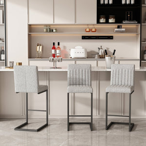 English Elm Faux Leather Counter Stools Set of Two Ergonomic Curved Back Metal Frame Kitchen Seating Light Gray W5096P400655