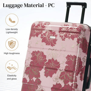 English Elm 6 Piece Hardshell Abs Travel Set with Spinner Wheels Combination Lock and Toiletry Bag Purple Pink Flower N732P391160E