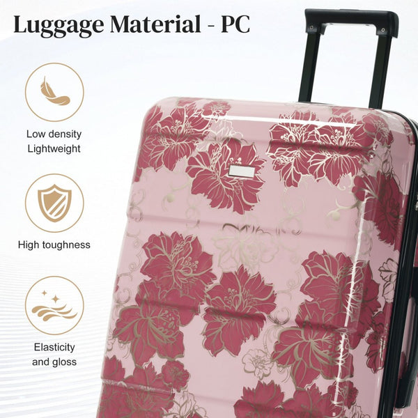English Elm 6 Piece Hardshell Abs Travel Set with Spinner Wheels Combination Lock and Toiletry Bag Purple Pink Flower N732P391160E