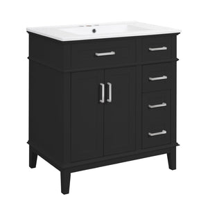 English Elm 30" Freestanding Bathroom Vanity Ceramic Sink Soft Close Cabinet Gray Wood Frame Black N729P427118B