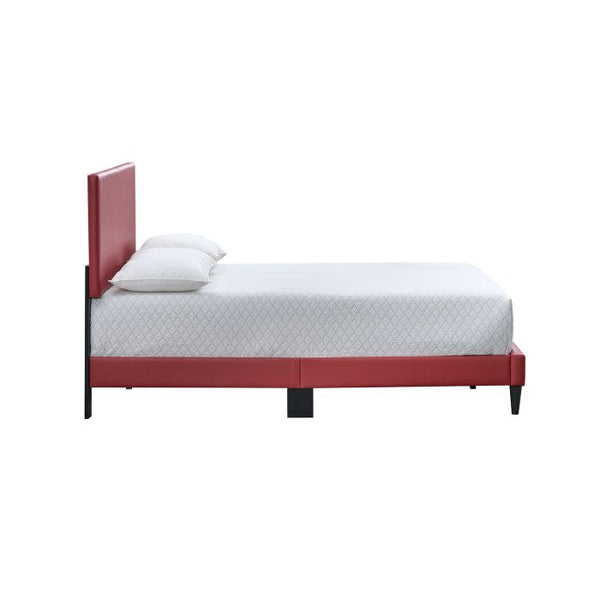 English Elm Baron Full Bed Frame with Faux Leather Upholstery, Slat Support, Adjustable Headboard Height, Fits 7–13" Red 26.37 L x 45.47 W x 7.48 H B078P380175