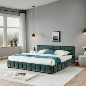 English Elm California King Upholstered Bed Frame With Plush Chenille Fabric, Storage Drawers & Modern Design W487P311314