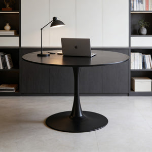 English Elm 42.1" Round Tulip Pedestal Dining Table Mid-century Mdf Top Seats Six Glossy Black W234P421897