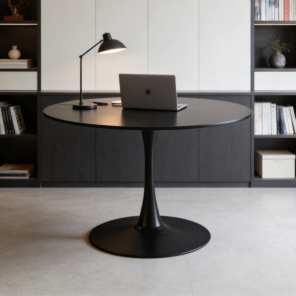 English Elm 42.1" Round Tulip Pedestal Dining Table Mid-century Mdf Top Seats Six Glossy Black W234P421897