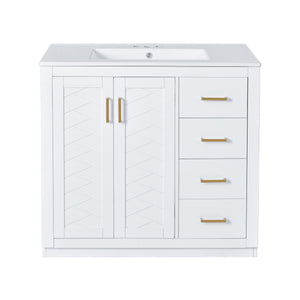 English Elm 36'' Bathroom Vanity with Ceramic Sink Combo Solid Wood Frame Soft-Closing Drawers Ample Storage Elegance White N710P243327K