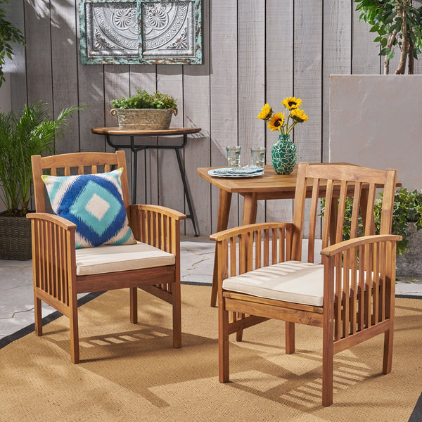English Elm Christopher Knight Home® - CASA Acacia Dining Chair Set with Water-Resistant Cushions, Durable Solid Wood Patio Seating, Stylish Slat Design Brown 61720.00