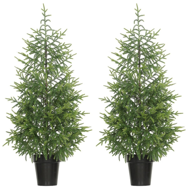 English Elm 2pcs Artificial Norfolk Pine Trees 4ft Lifelike Holiday Pair with Stable Pot Base T3971P396398