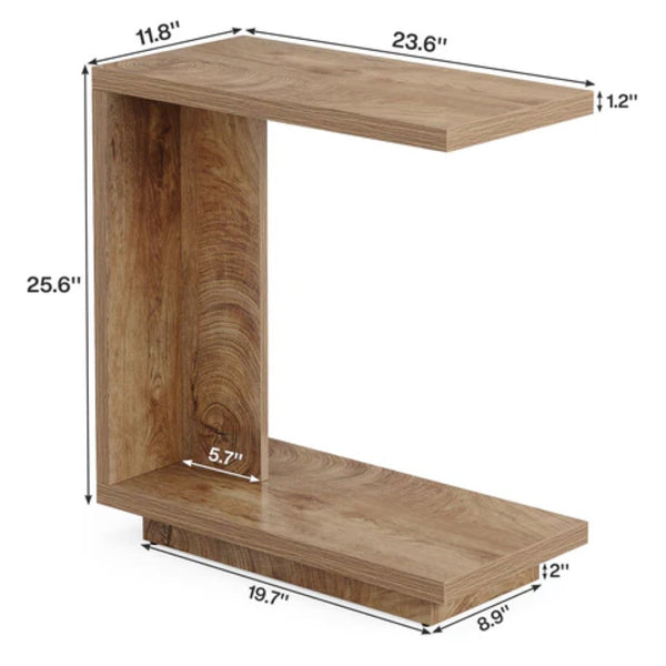 English Elm C-shaped Side Table Slatted Mdf Frame Dark Wood Finish Sofa or Bed Accent T3971P451312