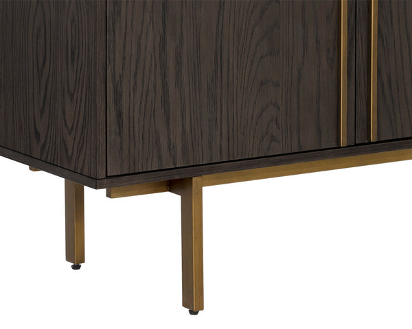 Sunpan Briar Mid-Century Modern Sideboard with White Marble Top and Antique Brass Accents for Stylish Storage Dark Brown