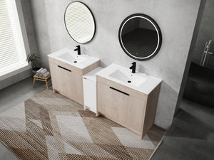 English Elm 84 Inch Freestanding Bathroom Vanity with Integrated Resin Sink, Soft-Close Doors, Shelves & Extra Storage Space Glossy White,Plain Light Oak W999S00320