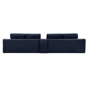 English Elm 125'' Modular L-shape Sectional Corduroy Cloud Couch with Storage and Usb Charging Blue W1117S00423
