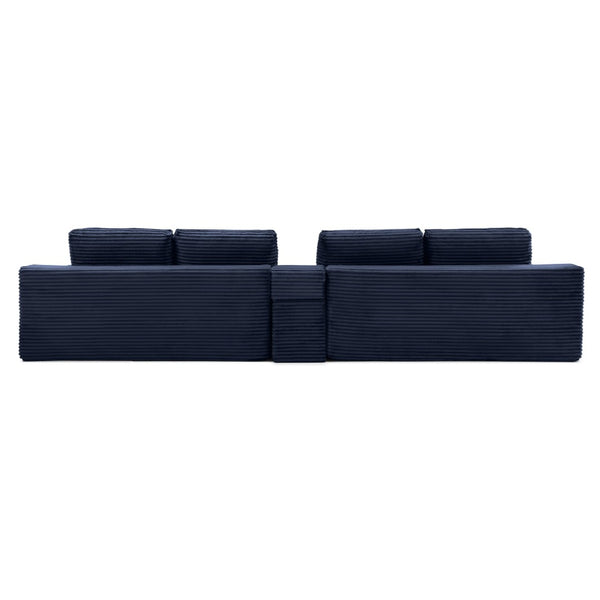 English Elm 150'' Modular Corduroy Sectional with Deep Seating Usb Ports and Hidden Storage Blue W1117S00409