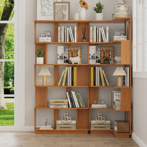 English Elm Set of 2 Modular Corner Bookcases L Shaped and I Space Saving Home Office Shelving Dark Oak W2899S00001