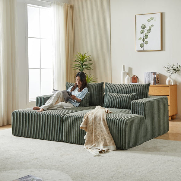 English Elm 87" Oversized Cloud-Like Chaise Lounge - No Assembly, Plush Army Green Sleeper Sofa For Modern Spaces W834S00322