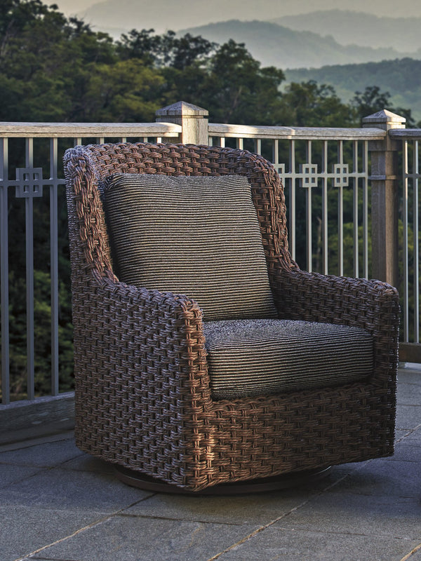 Lexington Tommy Bahama Outdoor 3350-10sg-40 Elegant Swivel Glider Chair With Rich Tobacco Wicker And Artisan Teak Craftsmanship  Wood 3350-10sg-40