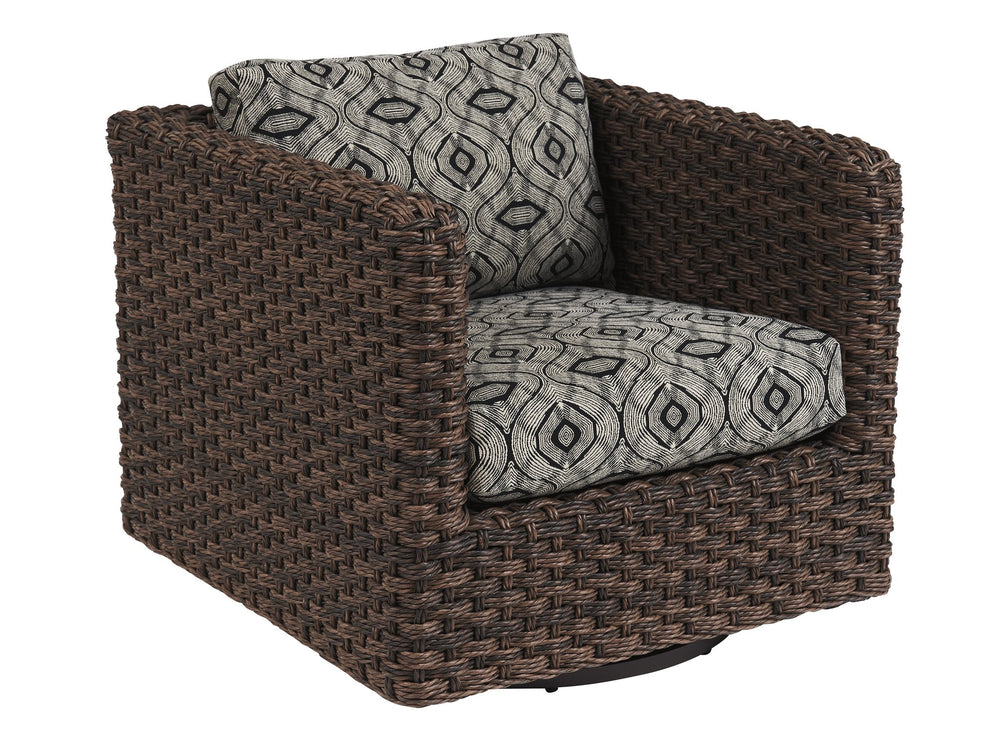 Lexington Tommy Bahama Outdoor 3350-11sg-40 Swivel Glider Lounge Chair - Artisan Crafted, All-weather Wicker, Teak Top, Deep Espresso Finish  Wood 3350-11sg-40