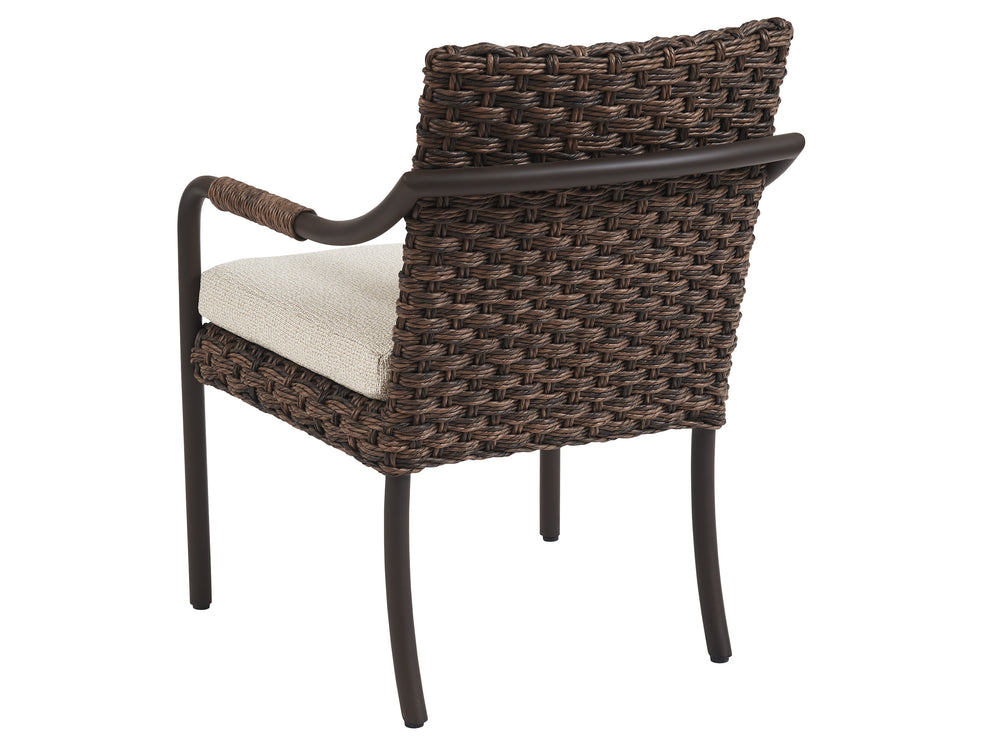 Lexington Tommy Bahama Outdoor 3350-13-40 Arm Dining Chair - Artisan Crafted, All-weather Wicker, Teak Top & Elegant Espresso Finish  Wood 3350-13-40