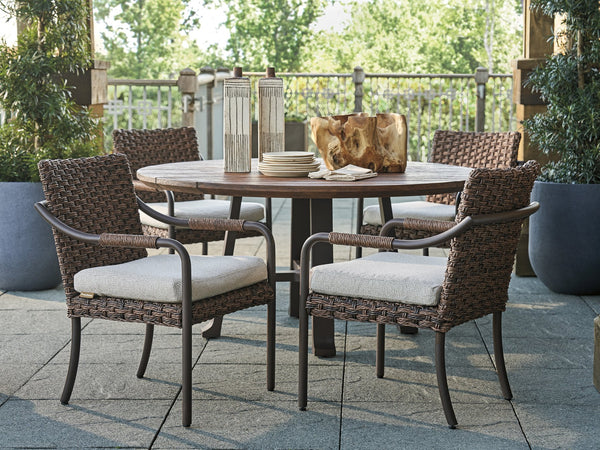 Lexington Tommy Bahama Outdoor 3350-13-40 Arm Dining Chair - Artisan Crafted, All-weather Wicker, Teak Top & Elegant Espresso Finish  Wood 3350-13-40