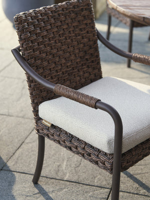 Lexington Tommy Bahama Outdoor 3350-13-40 Arm Dining Chair - Artisan Crafted, All-weather Wicker, Teak Top & Elegant Espresso Finish  Wood 3350-13-40