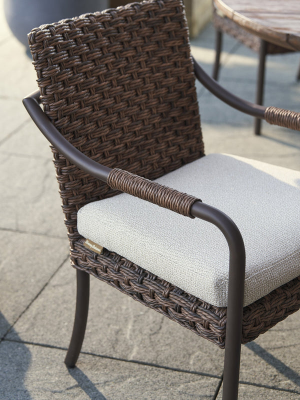 Lexington Tommy Bahama Outdoor 3350-13-40 Arm Dining Chair - Artisan Crafted, All-weather Wicker, Teak Top & Elegant Espresso Finish  Wood 3350-13-40