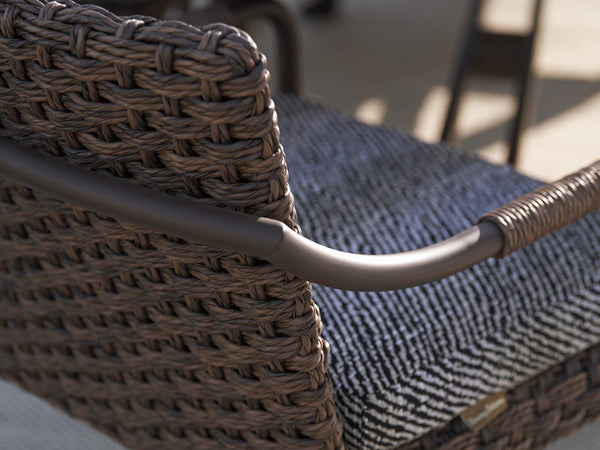 Lexington Tommy Bahama Outdoor 3350-13-40 Arm Dining Chair - Artisan Crafted, All-weather Wicker, Teak Top & Elegant Espresso Finish  Wood 3350-13-40