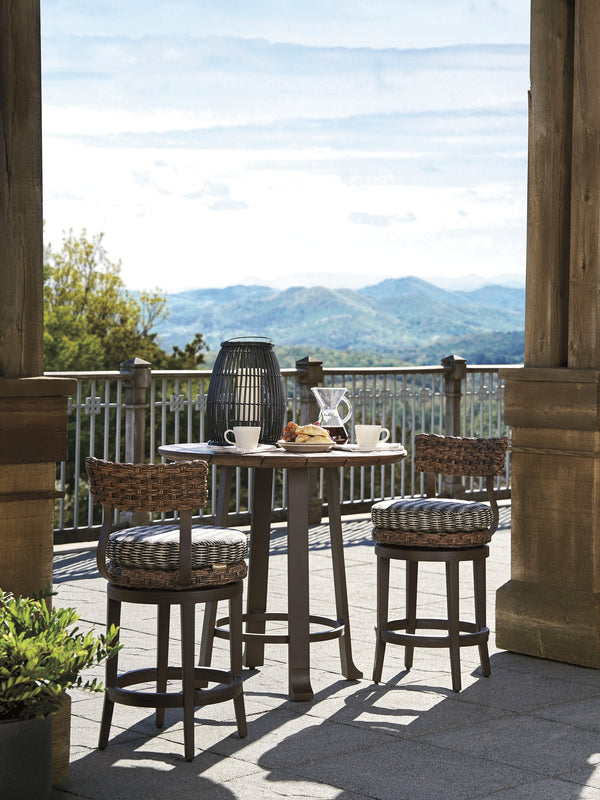 Lexington Tommy Bahama Outdoor 3350-873c Elegant Round Bistro Table With Teak Top & Woven Wicker Base For Outdoor Dining Style  Wood 3350-873c