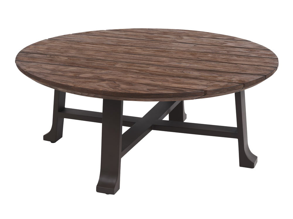 Lexington Tommy Bahama Outdoor 3350-943 Enchanting Round Cocktail Table With Artisan Teak Top And Stylish Woven Wicker Design  Wood 3350-943