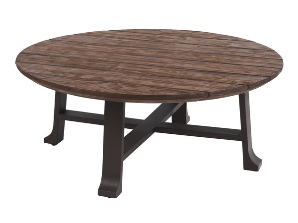 Lexington Tommy Bahama Outdoor 3350-943 Enchanting Round Cocktail Table With Artisan Teak Top And Stylish Woven Wicker Design  Wood 3350-943