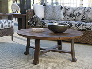 Lexington Tommy Bahama Outdoor 3350-943 Enchanting Round Cocktail Table With Artisan Teak Top And Stylish Woven Wicker Design  Wood 3350-943