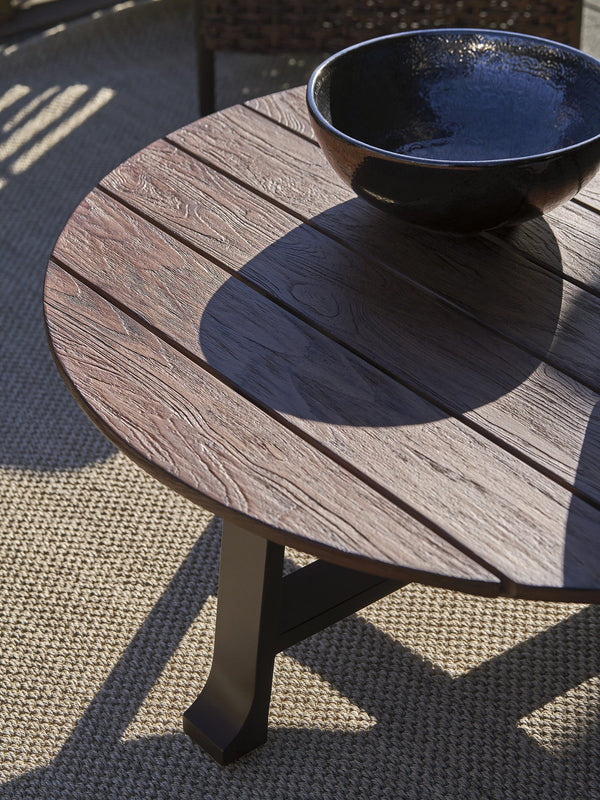 Lexington Tommy Bahama Outdoor 3350-943 Enchanting Round Cocktail Table With Artisan Teak Top And Stylish Woven Wicker Design  Wood 3350-943