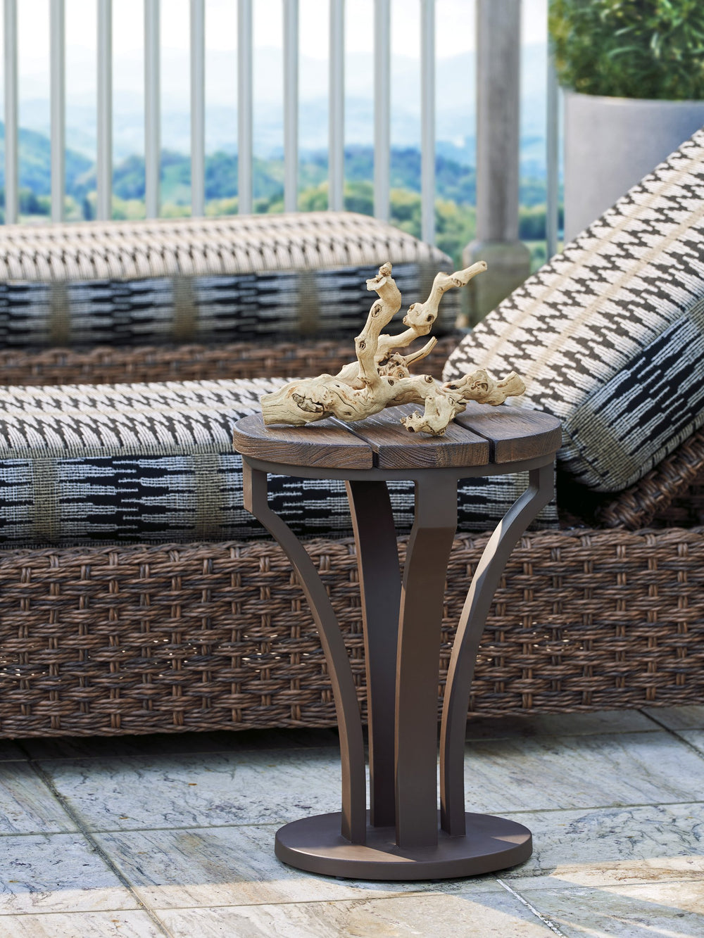 Lexington Tommy Bahama Outdoor 3350-952 Kilimanjaro Accent Table - Artisan Crafted Teak Top With All-weather Woven Wicker Design  Wood 3350-952