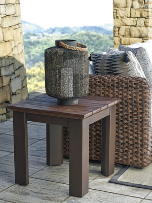 Lexington Tommy Bahama Outdoor 3350-955 Kilimanjaro Serving End Table - Artisan-crafted Elegance With Teak Top And Wicker Design  Wood 3350-955