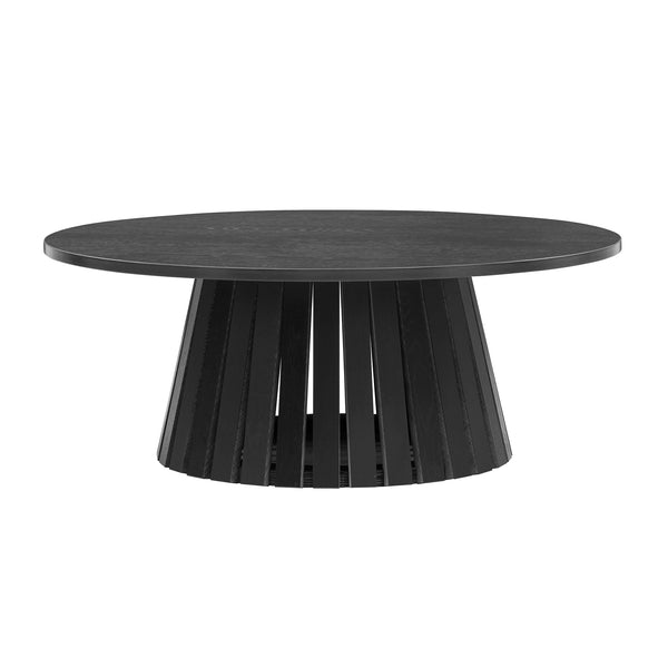 English Elm Layla Round Coffee Table with Slatted Conical Base, Wood Grain Finish, 35.4" Top for Stylish Living Room Decor Black B365P398087