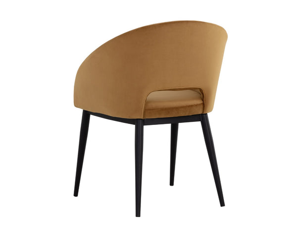Sunpan THATCHER Dining Armchair - Stylish Black & Gold Sky Upholstered Barrel-Back for Modern Spaces 107978