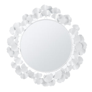 JLA Home Martha Stewart - Gingko Sculptural Round Wall Mirror 30.5" — Iron Gingko Leaf Frame, Three-Dimensional Botanical Focal Point White MT95F-0098