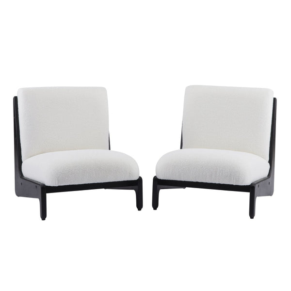English Elm Scott Living Moda Set of 2 Accent Chairs White Cushion Matte Black Wood Frame N767P356660B