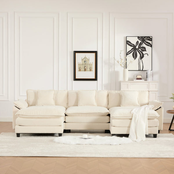 English Elm Wider Armrest 3-Seater Modular Sofa, Breathable Beige Chenille, Ergonomic Comfort For Any Space W1143S00041-GIGA