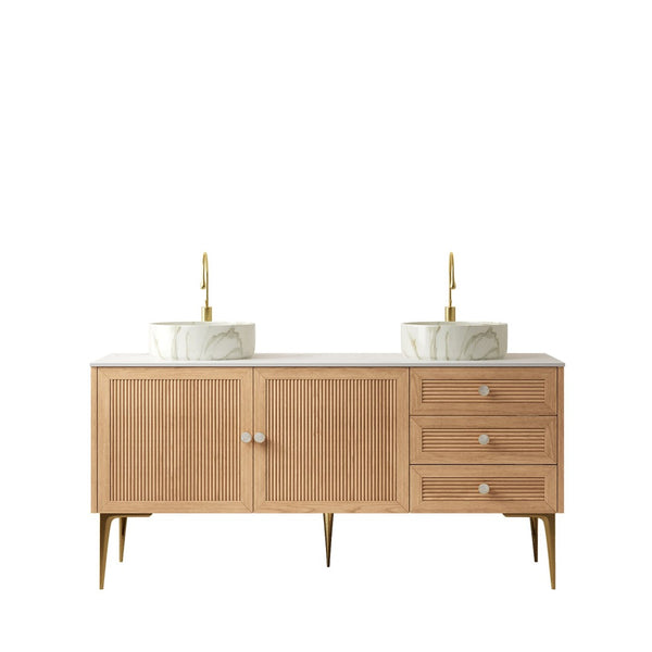 English Elm Munin Freestanding 60 Inch Bathroom Vanity Oak Plywood Cabinet Ceramic Stone Basin W2615S00479