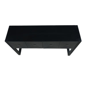 English Elm [video] Art Deco Console Table Geometric Carved Fronts Fluted Legs 3 Soft-close Drawers Black N759P433572B