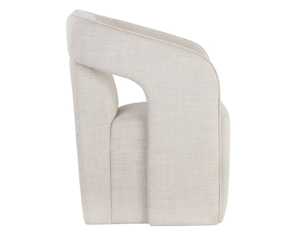 Sunpan KENDRICK Wheeled Dining Armchair – Modern Ergonomic Design with Durable Fabric for Stylish Comfort 109138V
