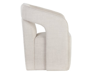Sunpan Kendrick Wheeled Dining Armchair - Futuristic Design with Comfortable Seating and Cut-Out Armrests Moto Stucco