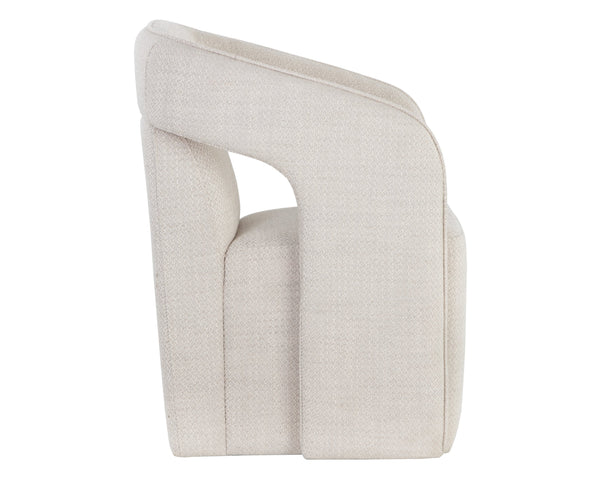 Sunpan Kendrick Wheeled Dining Armchair - Futuristic Design with Comfortable Seating and Cut-Out Armrests Moto Stucco