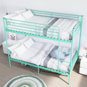 English Elm Bunk Bed Twin Over Iron Frame with Full Guardrail Ladder and Under Storage Green W3752P412410