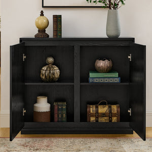 English Elm Mid Century Modern V-Shape Storage Cabinet – Stylish Buffet & Sideboard For Small Spaces, Black Finish W1801P362148