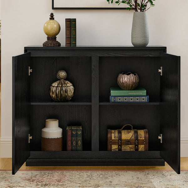 English Elm Mid Century Modern V-Shape Storage Cabinet – Stylish Buffet & Sideboard For Small Spaces, Black Finish W1801P362148
